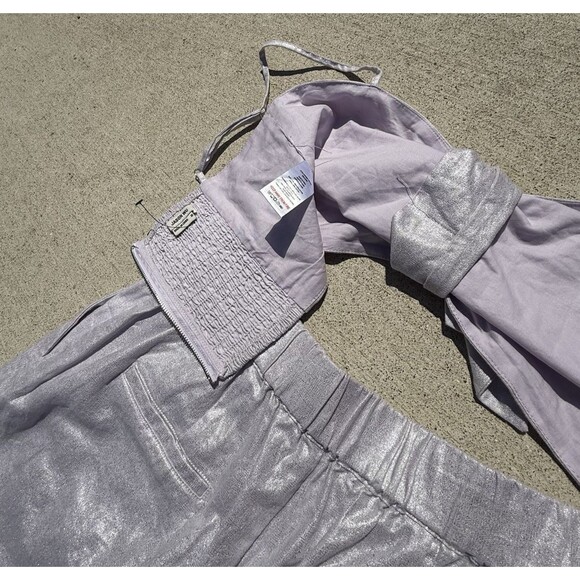 Jason Wu Lavender 2 Piece Wide Leg Pleated Pant Bow Crop Top NWT $425 Medium - Picture 10 of 14